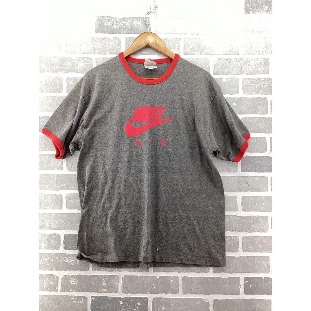Nike Air Ringer T-Shirt Gray Red Logo Short Sleeve Crew Neck Top Medium